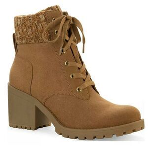 Sun + Stone Hiker Boots Size 10 Lace Up Tan Chunky Block Heel Booties NEW